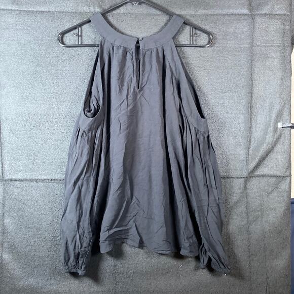 Express Women Blouse Black Cold Shoulder Round Neck Peasant Stretch Small - Picture 9 of 12